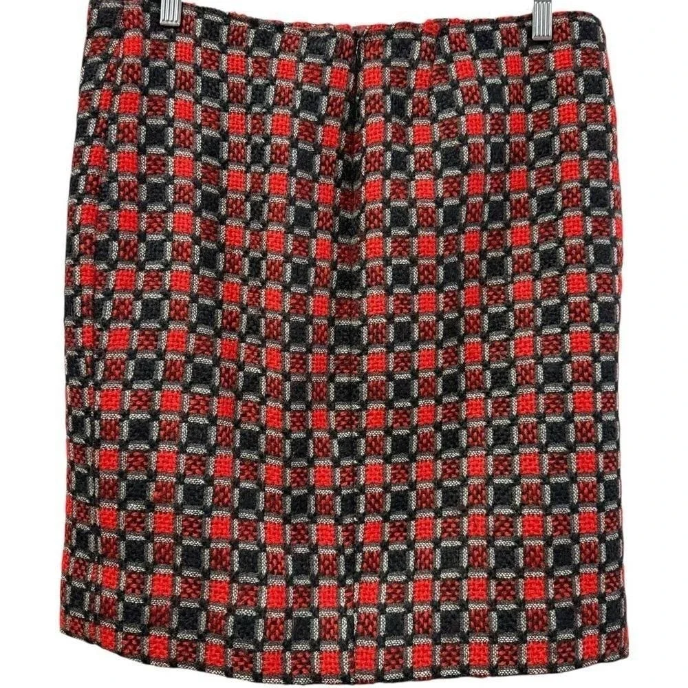 Givenchy‎ Boutique Vintage Wool Blend Skirt Suit Red Black Check 10 / 12